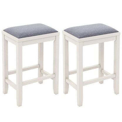 Costway 25" 2 Pieces White Upholstered Bar Stool Set with Solid Rubber Wood Frame and Footrest