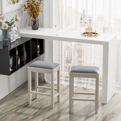 Costway 25" 2 Pieces White Upholstered Bar Stool Set with Solid Rubber Wood Frame and Footrest