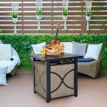 Costway 25" 40,000 BTU Propane Fire Pit Table with Lid and Fire Glass