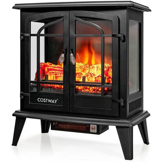 Costway 25" Black Freestanding Electric Fireplace Heater with Realistic Flame Effect