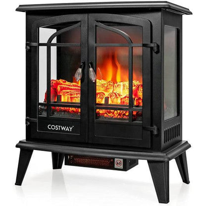Costway 25" Black Freestanding Electric Fireplace Heater with Realistic Flame Effect