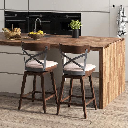 Costway 25" Set of 2 Wooden Swivel Bar Stools with Cushioned Seat and Open X Back