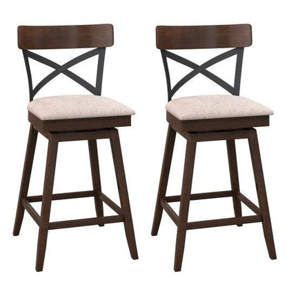 Costway 25" Set of 2 Wooden Swivel Bar Stools with Cushioned Seat and Open X Back