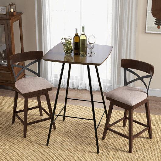 Costway 25" Set of 2 Wooden Swivel Bar Stools with Cushioned Seat and Open X Back