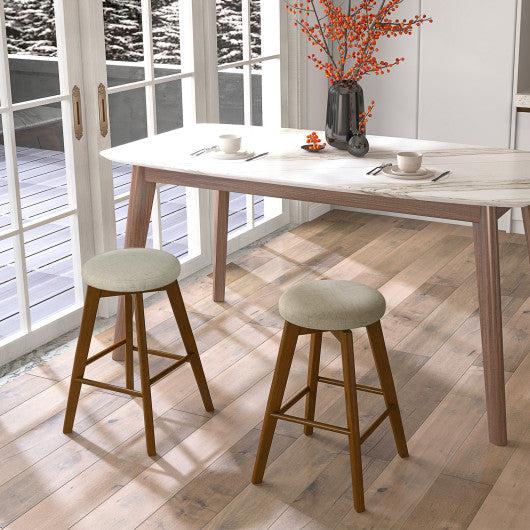Costway 26" 2 Pieces Beige Backless Swivel Barstools with Linen Fabric Seat
