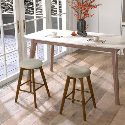 Costway 26" 2 Pieces Beige Backless Swivel Barstools with Linen Fabric Seat