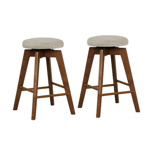 Costway 26" 2 Pieces Beige Backless Swivel Barstools with Linen Fabric Seat