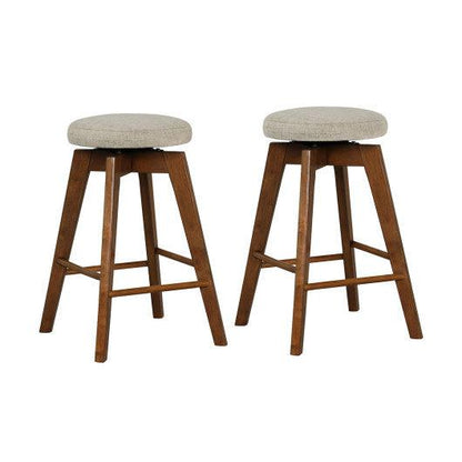 Costway 26" 2 Pieces Beige Backless Swivel Barstools with Linen Fabric Seat