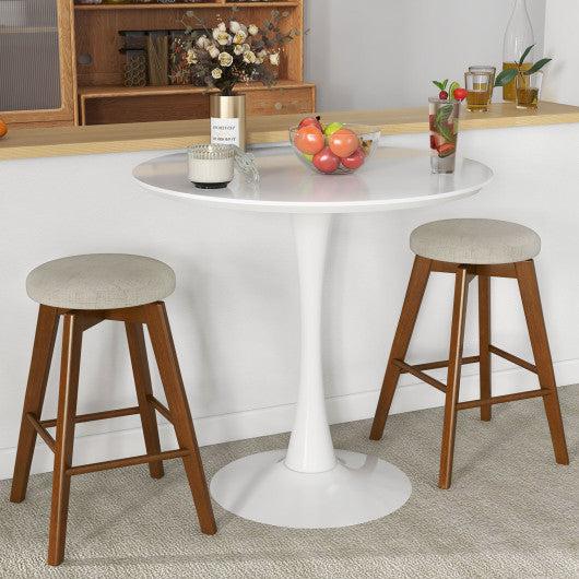 Costway 26" 2 Pieces Beige Backless Swivel Barstools with Linen Fabric Seat