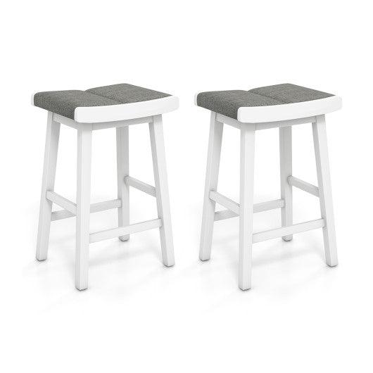 Costway 26" 2 Pieces Upholstered Saddle Barstools with Padded Cushions