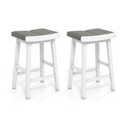 Costway 26" 2 Pieces Upholstered Saddle Barstools with Padded Cushions
