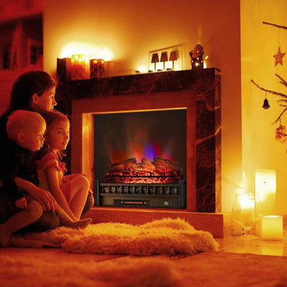 Costway 26" Electric Fireplace Heater with Remote Control and Realistic Lemonwood Ember Bed-Black