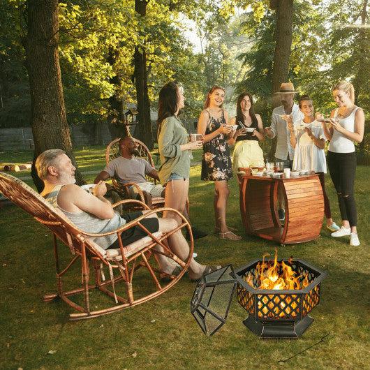 Costway 26" Hex-Shaped Portable Wood Burning Firepit Bowl with Screen Cover and Poker