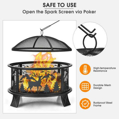 Costway 26" Outdoor Fire Pit with Spark Screen and Poker