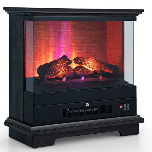 Costway 27" Black Freestanding Electric Fireplace with 3-Level Vivid Flame Thermostat