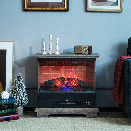 Costway 27" Natural Freestanding Electric Fireplace with 3-Level Vivid Flame Thermostat