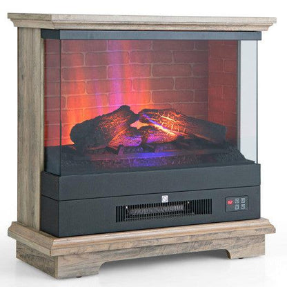 Costway 27" Natural Freestanding Electric Fireplace with 3-Level Vivid Flame Thermostat