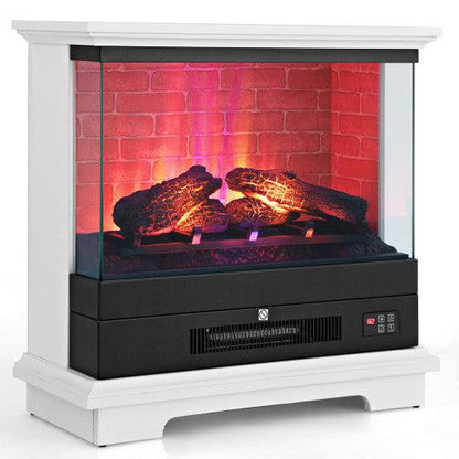 Costway 27" White Freestanding Electric Fireplace with 3-Level Vivid Flame Thermostat