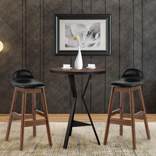 Costway 27.5" Set of 2 Brown Upholstered PU Leather Barstools with Back Cushion