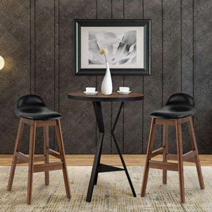 Costway 27.5" Set of 2 Brown Upholstered PU Leather Barstools with Back Cushion