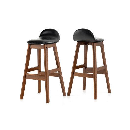Costway 27.5" Set of 2 Brown Upholstered PU Leather Barstools with Back Cushion