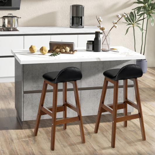 Costway 27.5" Set of 2 Brown Upholstered PU Leather Barstools with Back Cushion