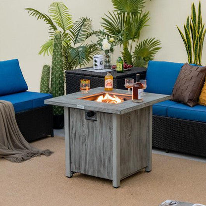 Costway 28" 40,000 BTU Gray Square Fire Pit Table with Lid and Lava Rocks