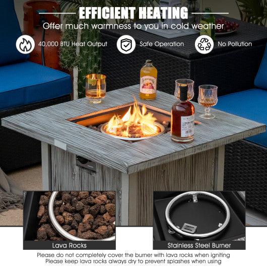 Costway 28" 40,000 BTU Gray Square Fire Pit Table with Lid and Lava Rocks