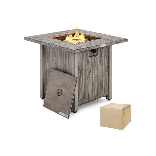 Costway 28" 40,000 BTU Gray Square Fire Pit Table with Lid and Lava Rocks