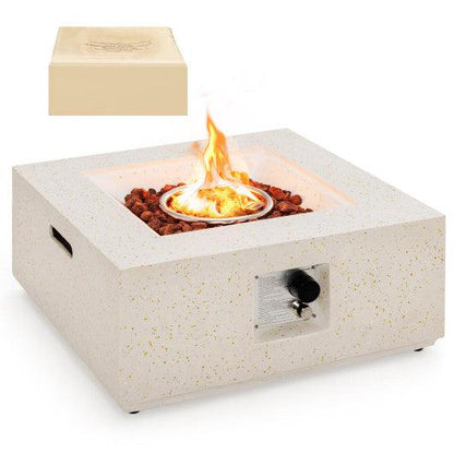 Costway 28" 40,000 BTU White Square Propane Gas Fire Pit with PVC Cover