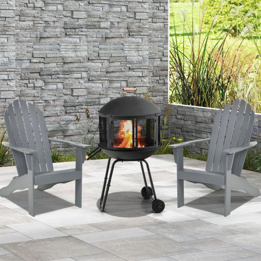 Costway 28" Black Portable Fire Pit on Wheels with Log Grate