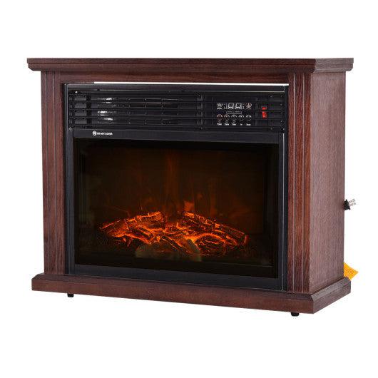 Costway 28" Free Standing Electric Fireplace 1500W Glass View Log Flame Remote Home