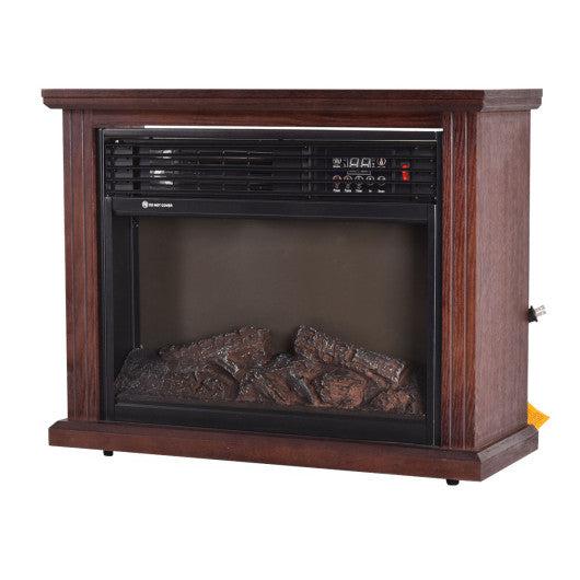 Costway 28" Free Standing Electric Fireplace 1500W Glass View Log Flame Remote Home