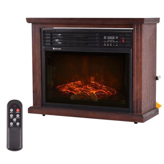 Costway 28" Free Standing Electric Fireplace 1500W Glass View Log Flame Remote Home