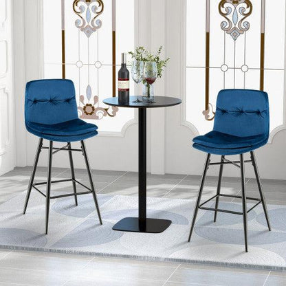 Costway 29" 2 Pieces Blue Velvet Bar Stools Set with Tufted Back and Footrests