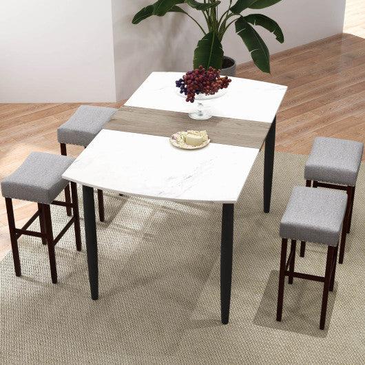 Costway 29" Gray Set of 2 Upholstered Bar Stool with Solid Rubber Wood Legs and Footrest