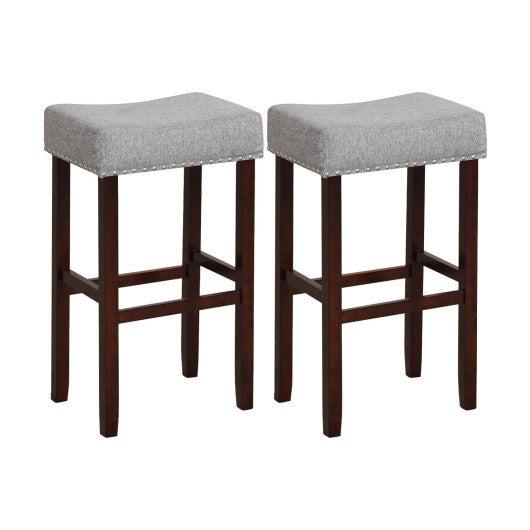 Costway 29" Gray Set of 2 Upholstered Bar Stool with Solid Rubber Wood Legs and Footrest