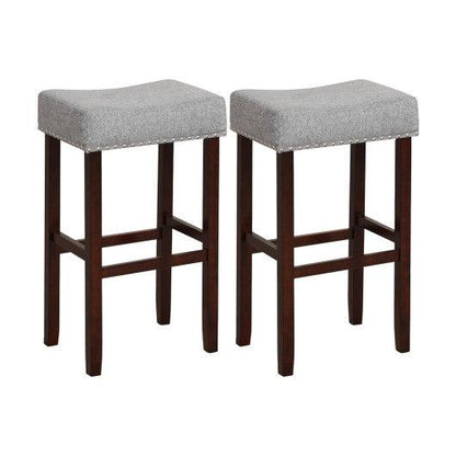Costway 29" Gray Set of 2 Upholstered Bar Stool with Solid Rubber Wood Legs and Footrest