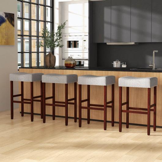 Costway 29" Gray Set of 2 Upholstered Bar Stool with Solid Rubber Wood Legs and Footrest
