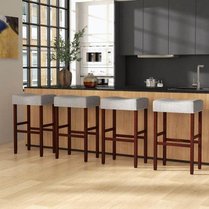 Costway 29" Gray Set of 2 Upholstered Bar Stool with Solid Rubber Wood Legs and Footrest