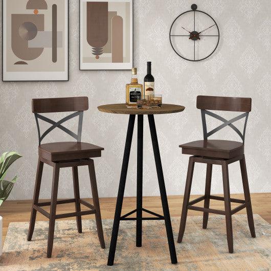 Costway 29" Set of 2 Wooden Swivel Bar Stools with Open X Back and Footrest