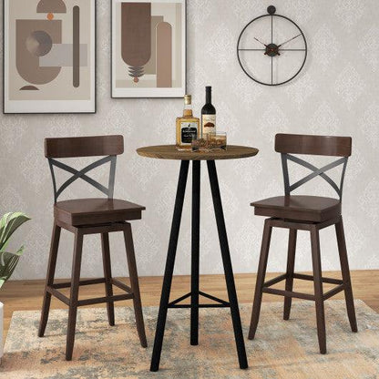 Costway 29" Set of 2 Wooden Swivel Bar Stools with Open X Back and Footrest