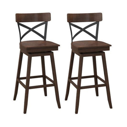 Costway 29" Set of 2 Wooden Swivel Bar Stools with Open X Back and Footrest
