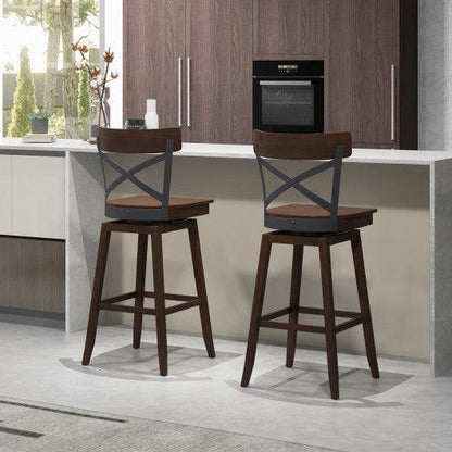 Costway 29" Set of 2 Wooden Swivel Bar Stools with Open X Back and Footrest