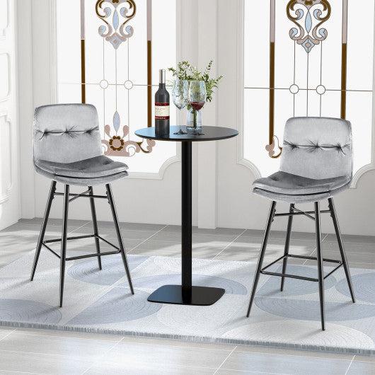 Costway 29"2 Pieces Gray Velvet Bar Stools Set with Tufted Back and Footrests