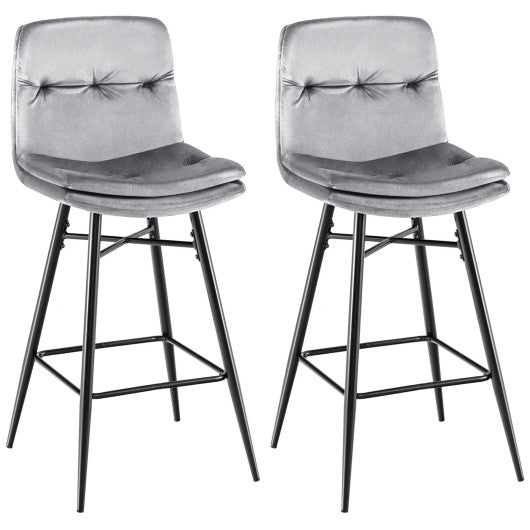 Costway 29"2 Pieces Gray Velvet Bar Stools Set with Tufted Back and Footrests
