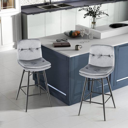 Costway 29"2 Pieces Gray Velvet Bar Stools Set with Tufted Back and Footrests