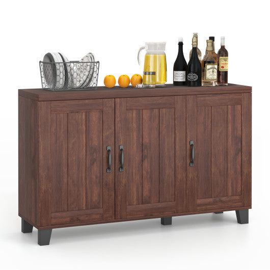 Costway 3-Door Brown Buffet Sideboard with Adjustable Shelves and Anti-Tipping Kits