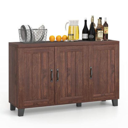 Costway 3-Door Brown Buffet Sideboard with Adjustable Shelves and Anti-Tipping Kits
