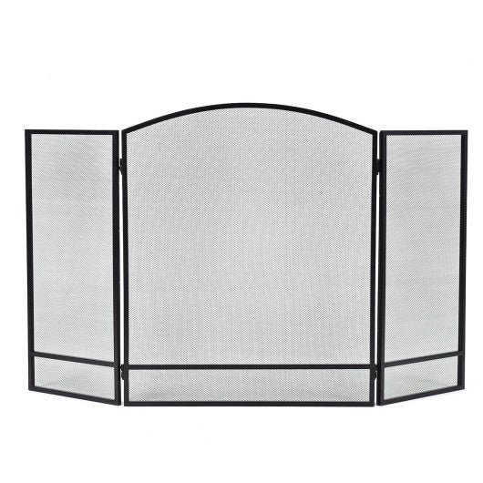 Costway 3 Panel Black Folding Steel Fireplace Screen Doors